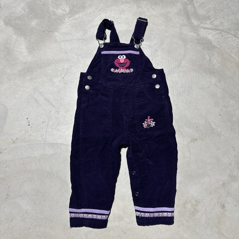 Sesame Street Corduroy Purple Overalls Elmo Character Toddler 2T Vintage 90s